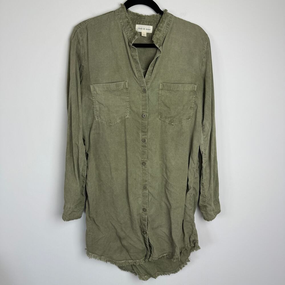 Cloth & Stone Shirt Dress Women S Green Tencel Fringe Hem Western Rodeo Casual
